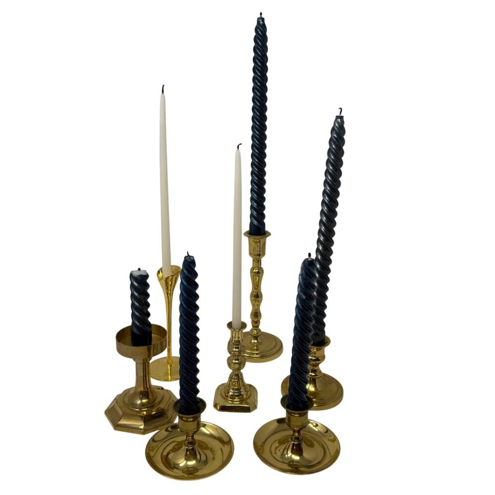 Set of 7 Mismatched Vintage Brass Candlestick Holders‎ Gold Candle Holders Decor